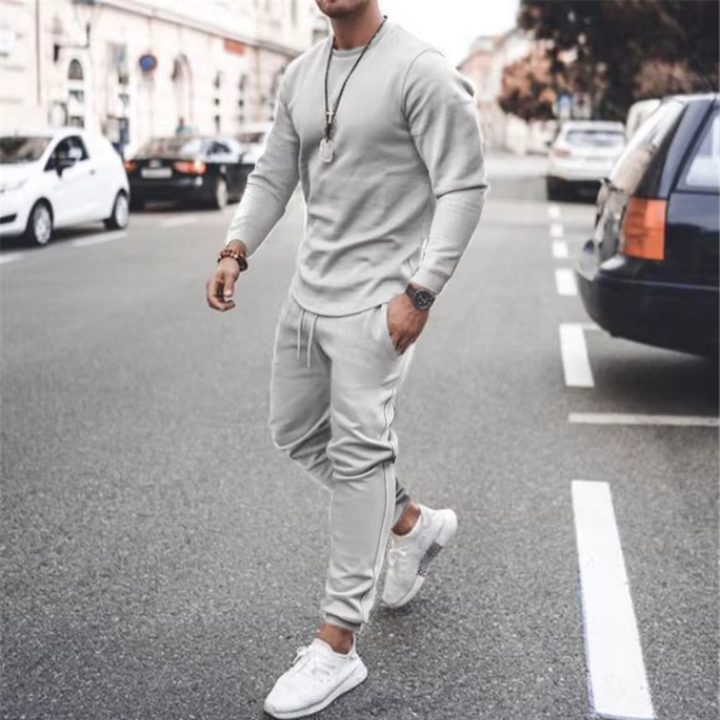 Relaxed fit men's cotton two-piece set featuring a long sleeve shirt and comfortable matching pants.