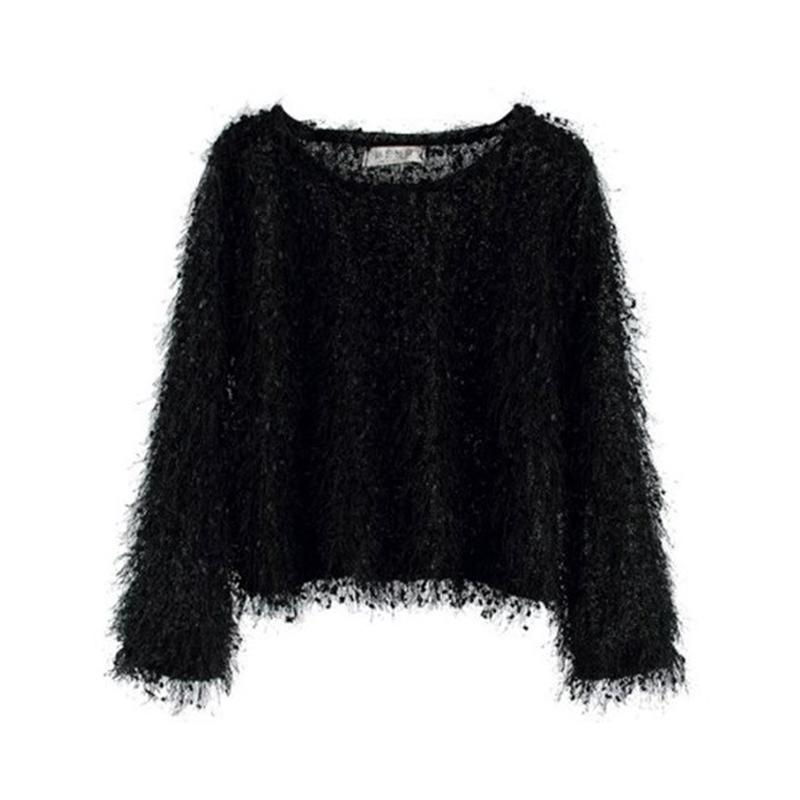 Versatile women's round neck plush sweater, soft & warm, great for layering or a standalone statement.