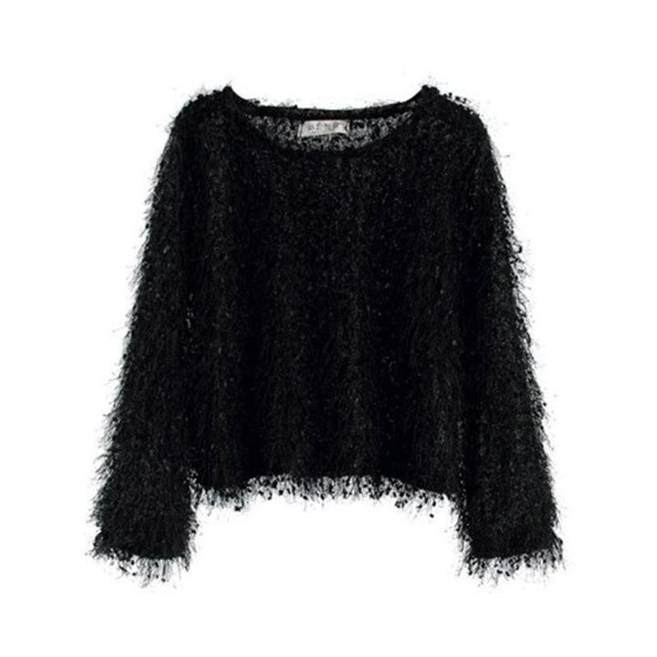 Versatile women's round neck plush sweater, soft & warm, great for layering or a standalone statement.