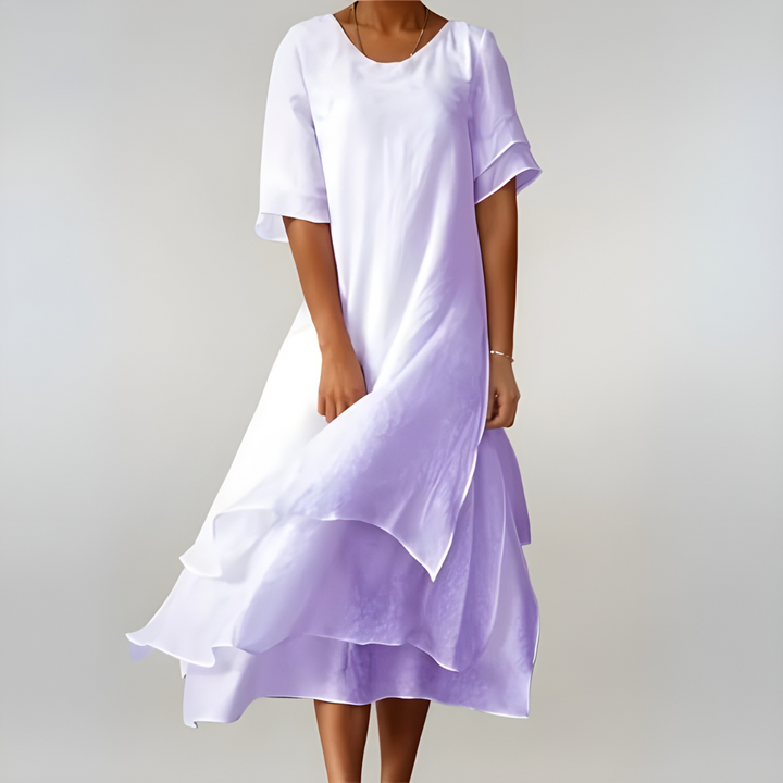 Purple lightweight flowing maxi dress, comfortable and elegant for women. Versatile for summer casual or vacation.