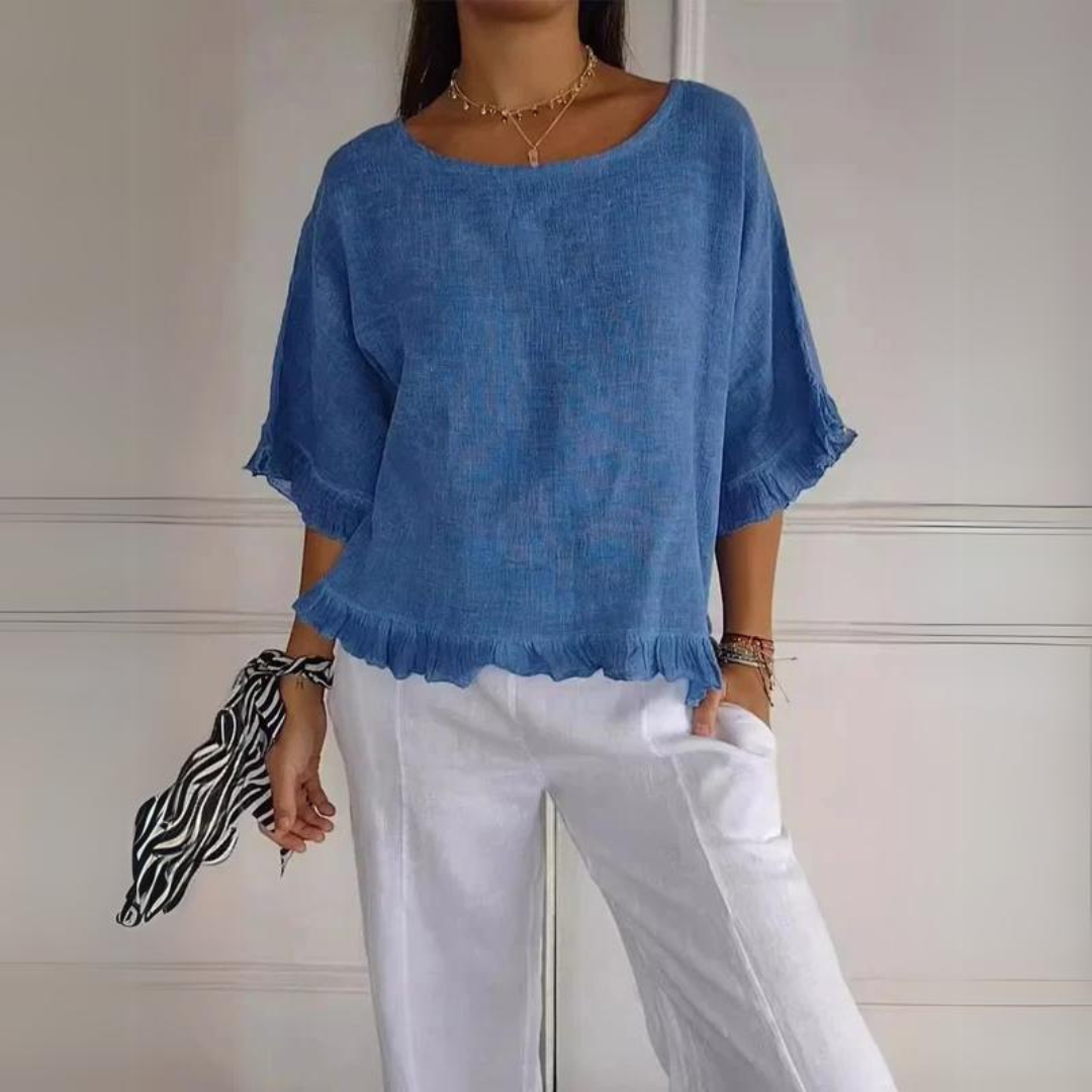 Stylish women's ruffle shirt blouse offering elegant comfort, ideal for versatile fashion & any occasion.