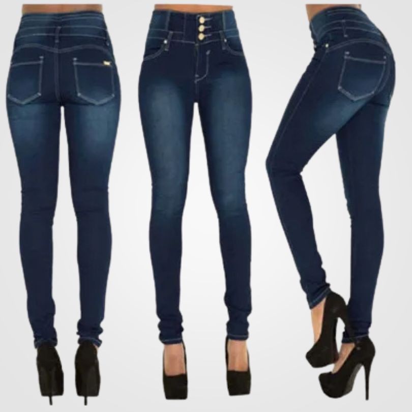 Comfortable women's high waist jeans, featuring a flattering fit and durable denim for stylish bottoms.