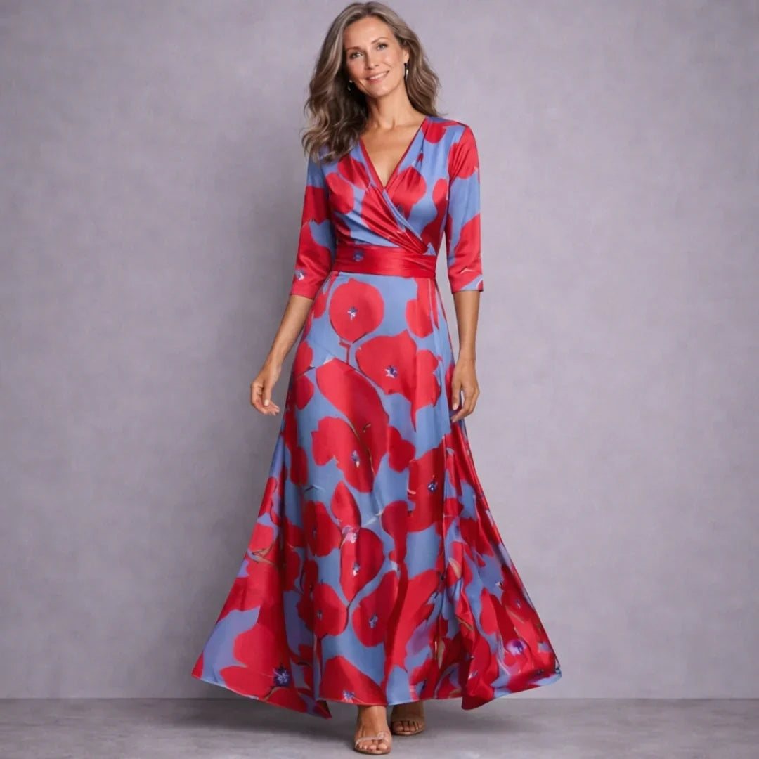 Comfortable and elegant women's maxi dress with mid-sleeves, ideal for summer events, casual or occasion wear.