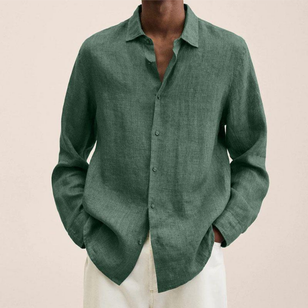 Fashionable men's long-sleeve button-up shirt, a stylish and versatile top for any smart casual outfit.