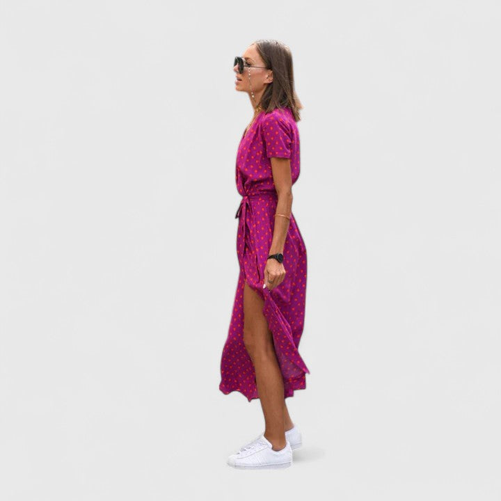 Versatile women's elegant midi wrap dress, ideal for women's fashion and various occasion wear.