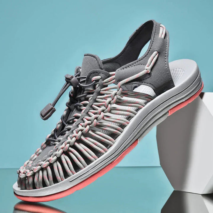 Durable men's closed toe mesh sandals, featuring adjustable laces for secure summer fit.