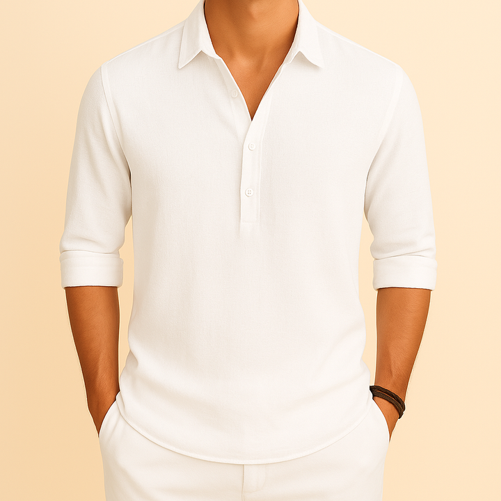 Stylish men's long sleeve polo. Button neck top with relaxed fit, essential menswear for comfort & style.