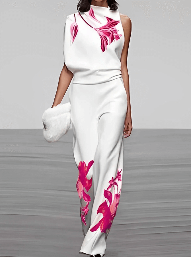 Women's Floral Turtleneck Top & Wide-Leg Pants Set