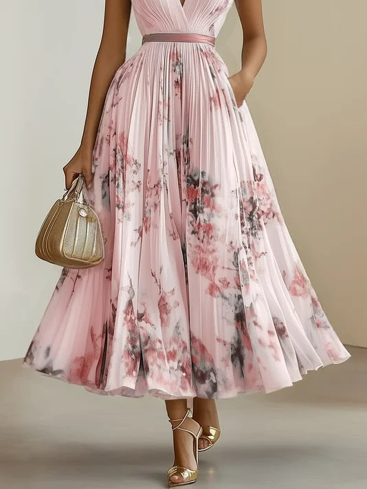 Stylish women's summer V-neck maxi dress, flowy & comfortable for casual or party wear.