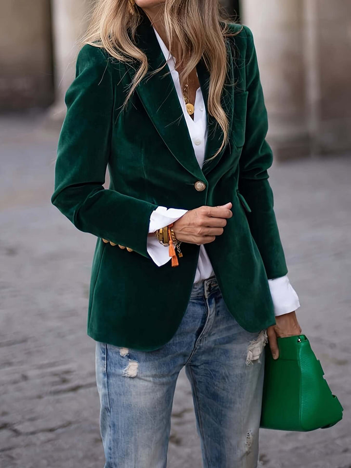Women's Green Blazer with Golden Buttons