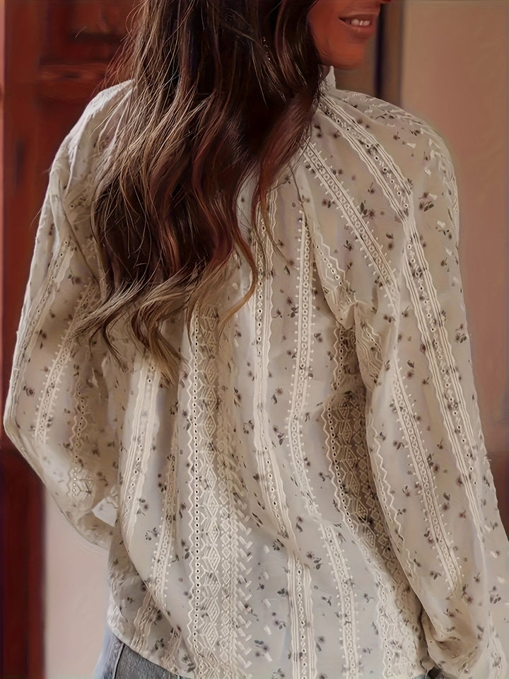 Versatile women's floral V-neck blouse. An elegant top for spring, summer & autumn office wear or casual chic style.