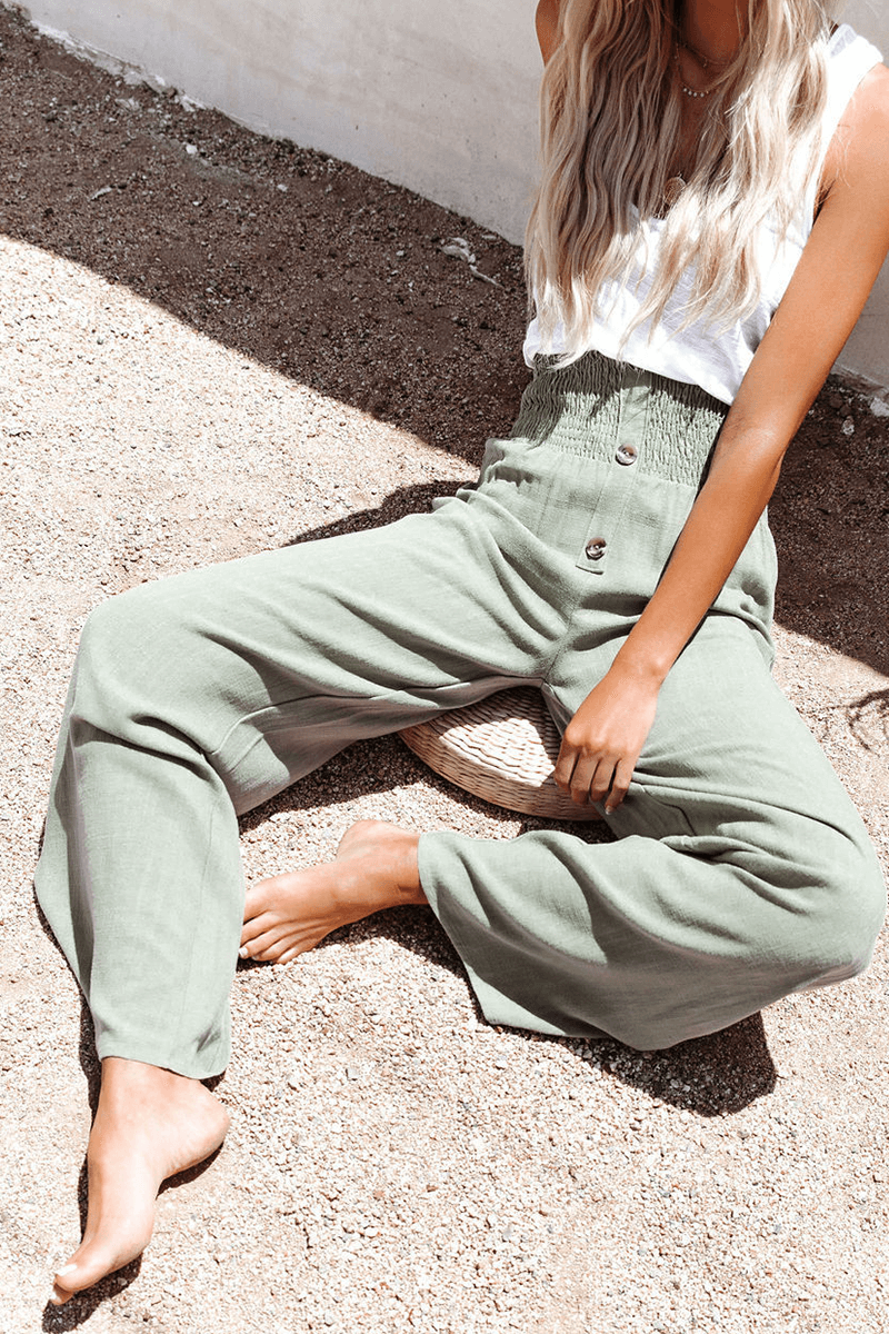 Women's Wide Leg Trousers with Button Closure