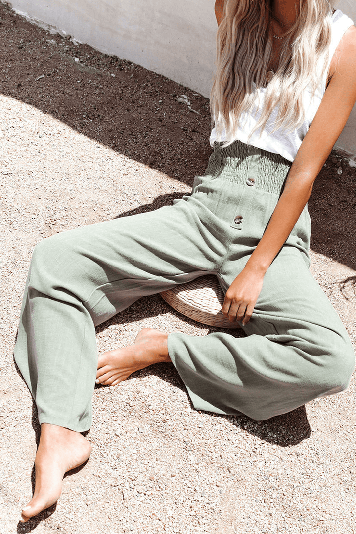 Women's Wide Leg Trousers with Button Closure