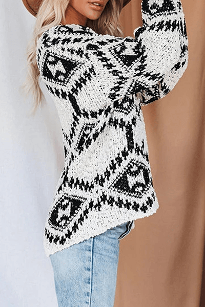 Women's Geometric Knitted V-Neck Jumper