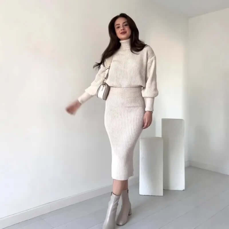 Women's Ribbed Sweater Dress - Elegant & Warm