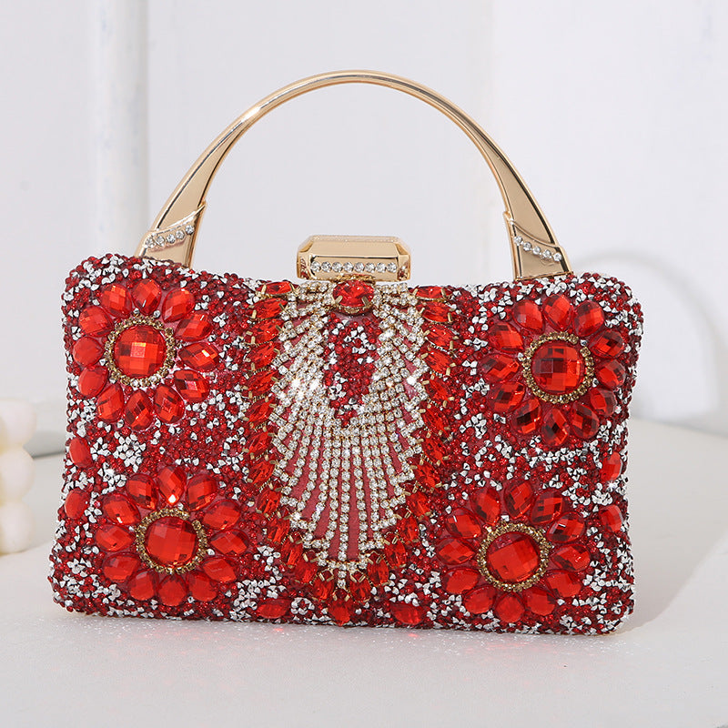 Fashionable metallic diamond-studded evening clutch for women, adding a dazzling touch to any outfit.