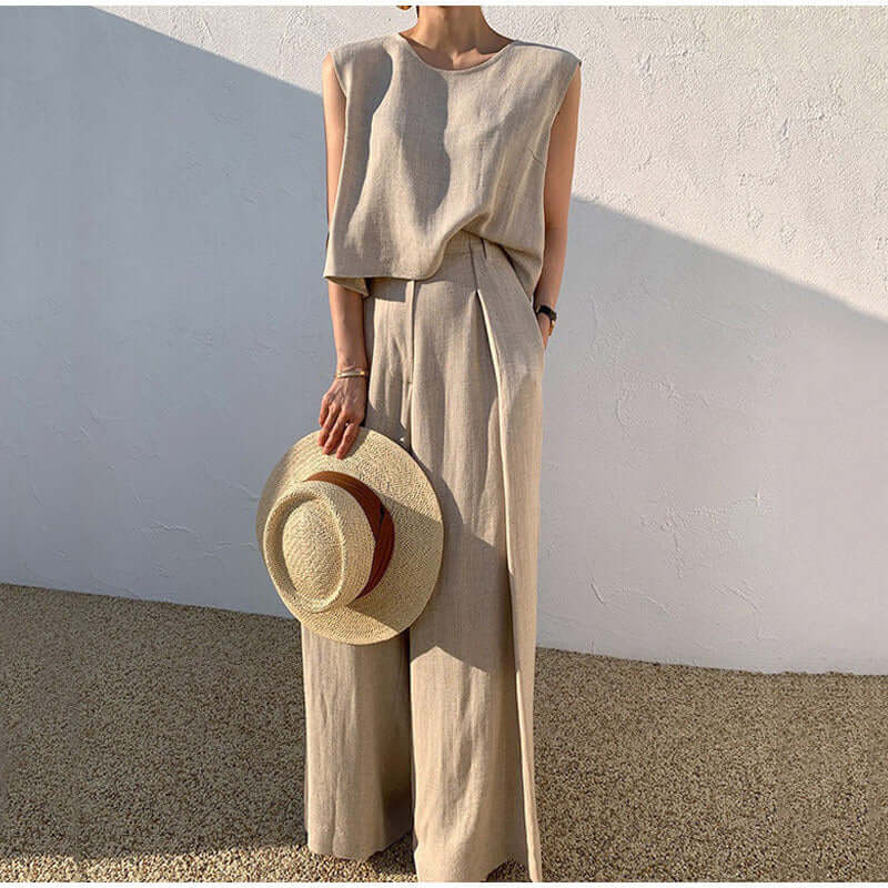 Women's Sleeveless Top & Wide-Leg Trousers Set