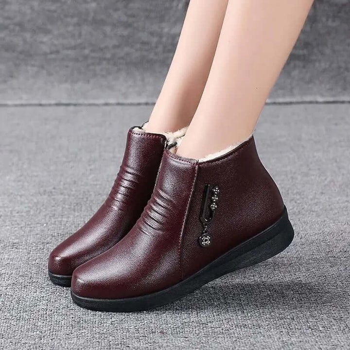 Women's Plush Ankle Boots with Zip & Metallic Detail
