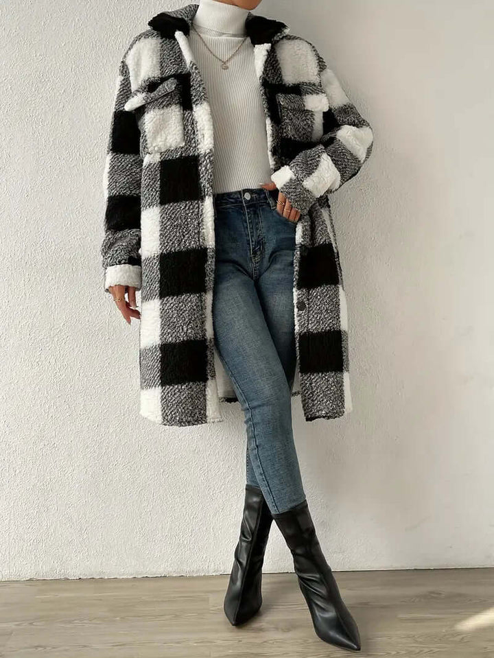 Women's Checked Long Sleeve Coat