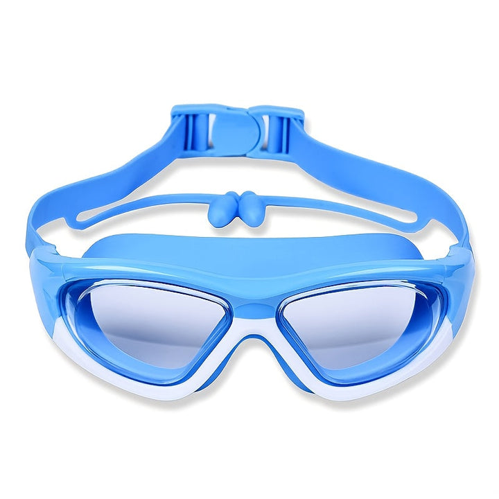 Kids swim goggles, large frame, anti-fog, comfortable for clear pool fun.