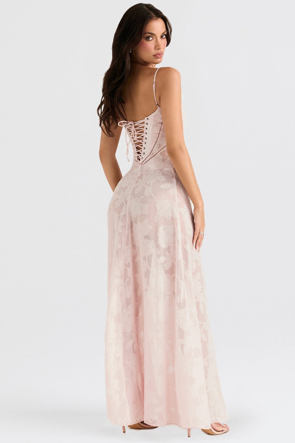 Stunning pink elegant flowy maxi dress for women, ideal for summer parties and special occasions.