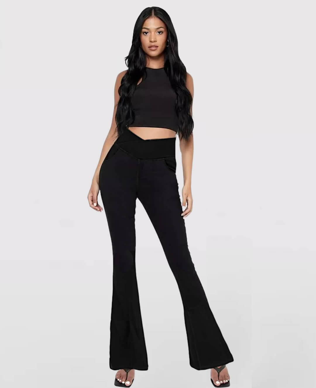 Women's light blue slim fit high-waist stretch jeans, ideal for comfortable casual fashion.