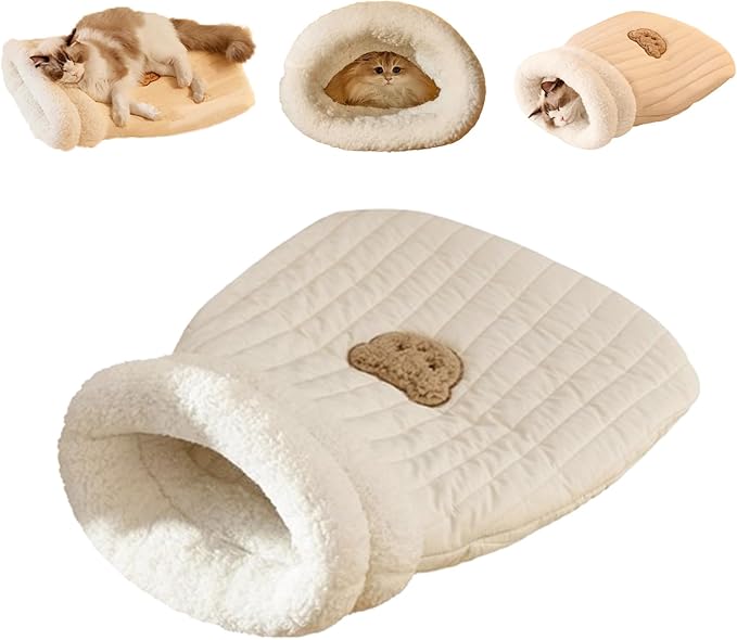 Soft cat bed, a plush pet sleeping bag for ultimate comfort. Cozy hideaway cave, washable.