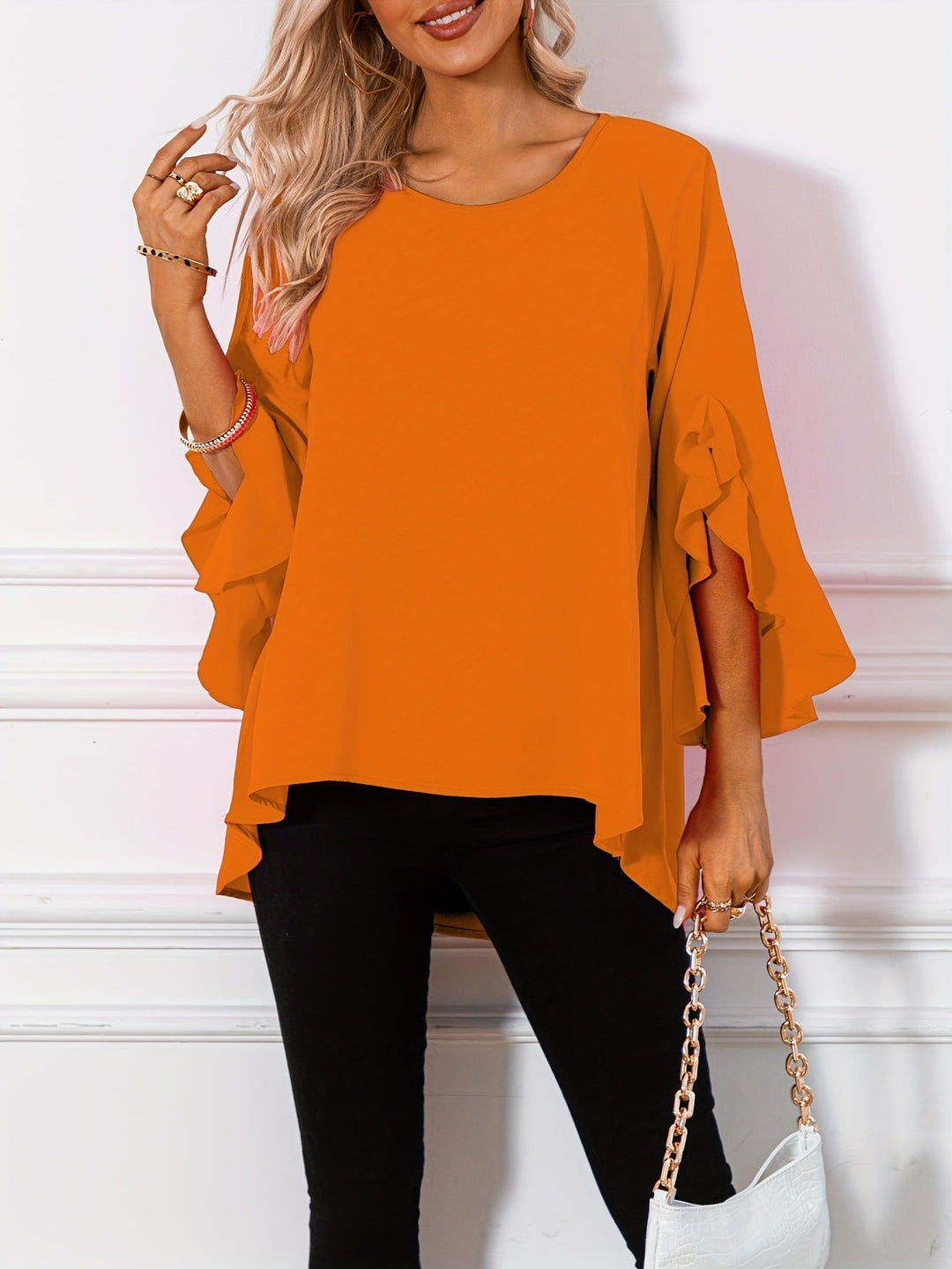 Simple & elegant round neck blouse for women, enhancing casual chic summer outfits.