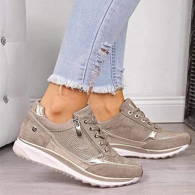 Women's supportive zip-up orthopedic sneakers for comfortable everyday wear and foot health.