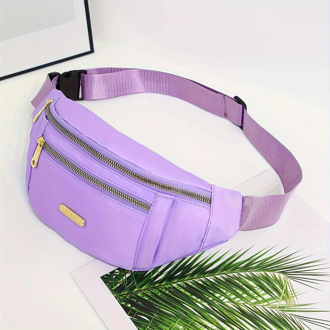 Chic women's lightweight bum bag, adjustable for waist or crossbody, secure multi-zip pockets.