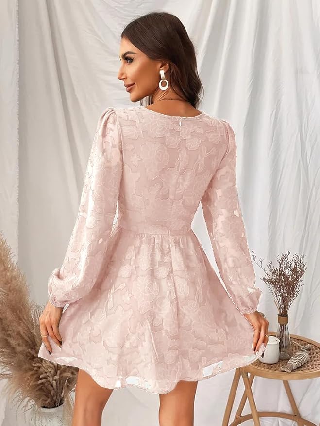 Floral V-Neck Long Sleeve Cocktail Dress