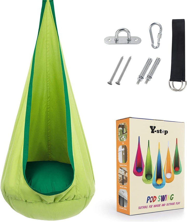 Children's comfort hanging swing, cotton canvas for indoor play & outdoor relaxation.