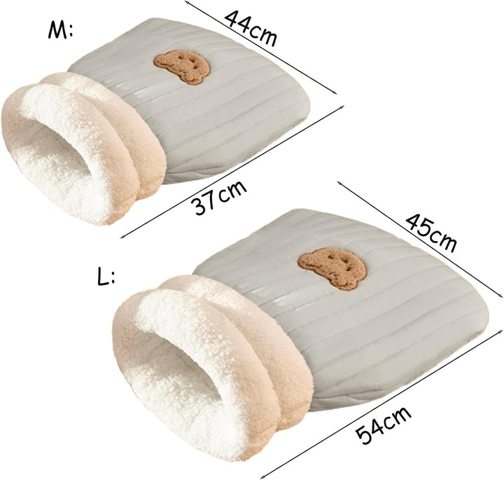 Cozy & soft cat sleeping bag, a plush pet hideaway bed. Washable cat cave for secure pet comfort.
