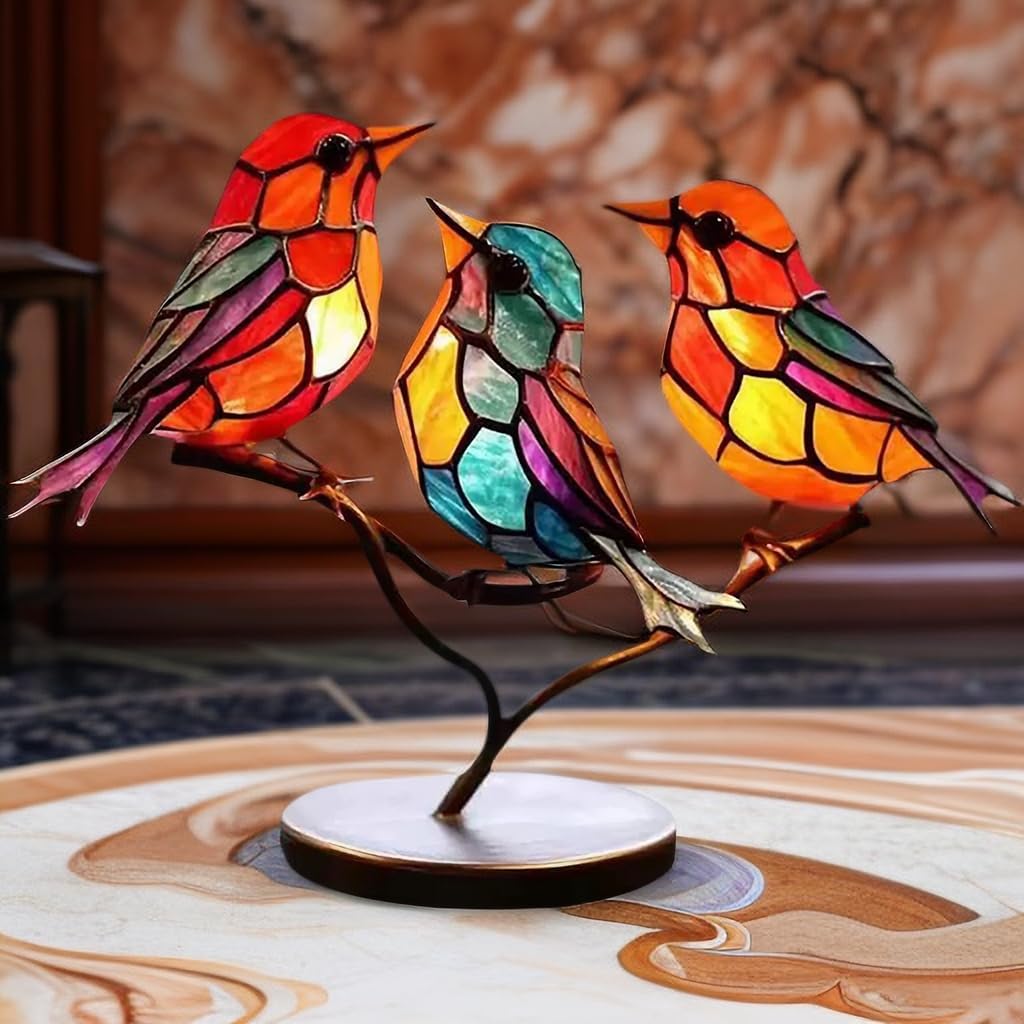 Unique design modern bird sculpture, elegant coloured glass, artistic tabletop decor for any room.
