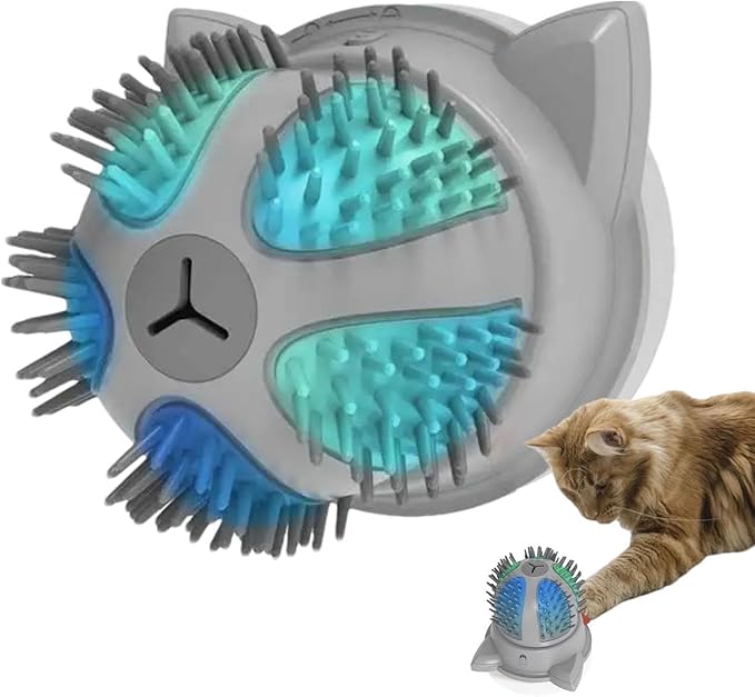 Rechargeable electric cat brush with catnip dispenser. Provides a calming massage for happy, well-groomed cats.