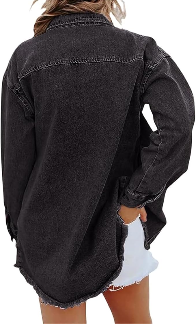 Comfortable women's oversized button-front jacket, perfect for fall and spring casual style.