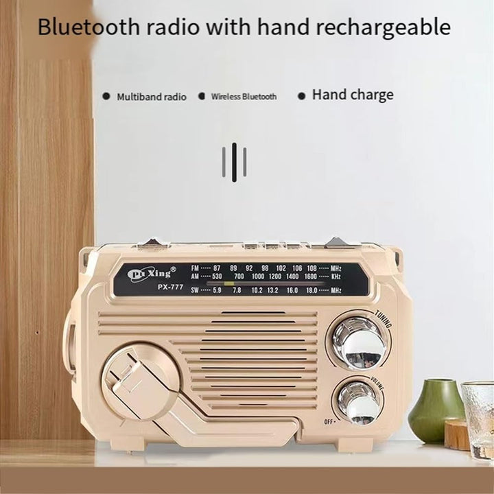 Complete survival kit essential: solar and dynamo emergency radio with flashlight and charging capabilities.