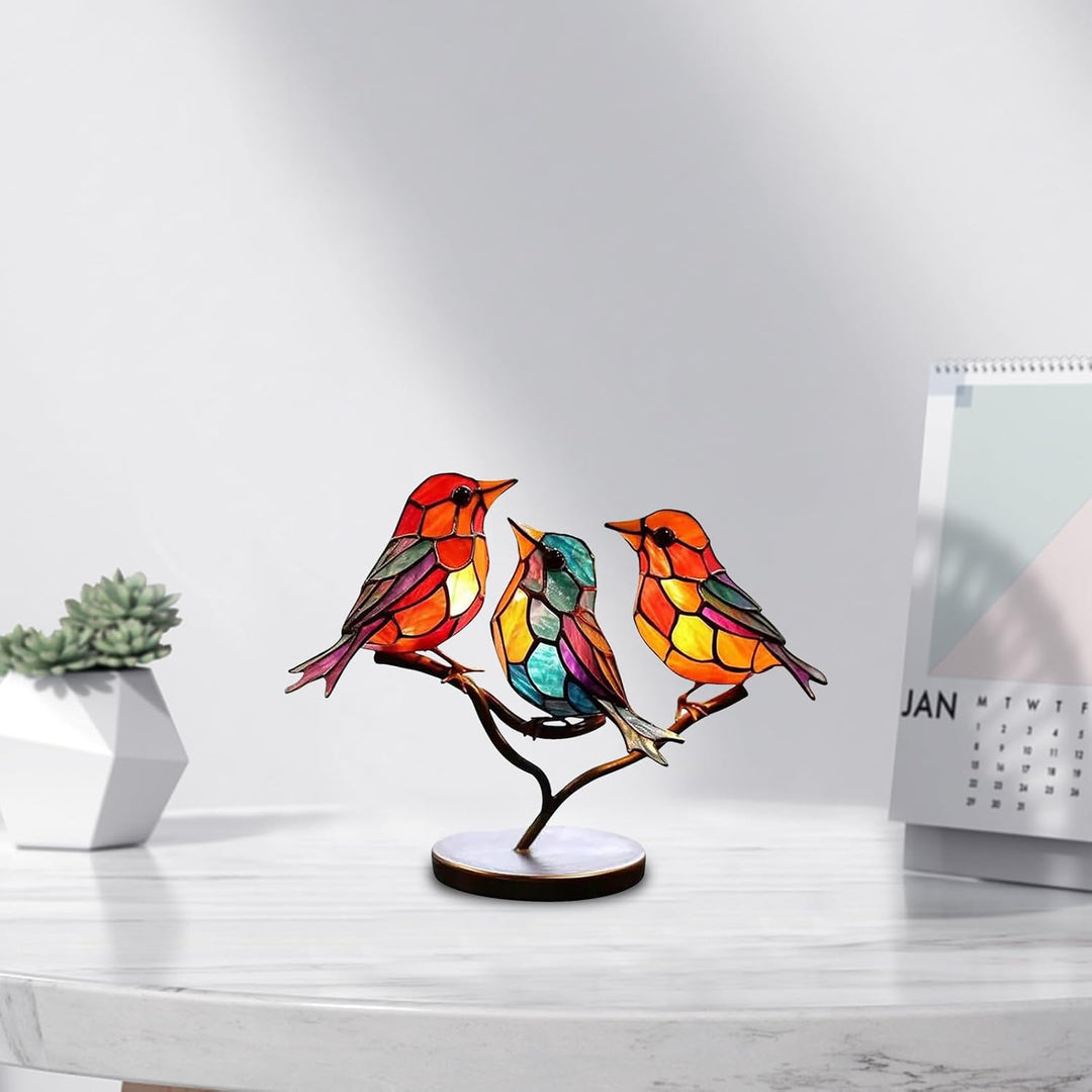 Gift idea: Modern bird sculpture, artistic coloured glass, elegant unique design for home decor.