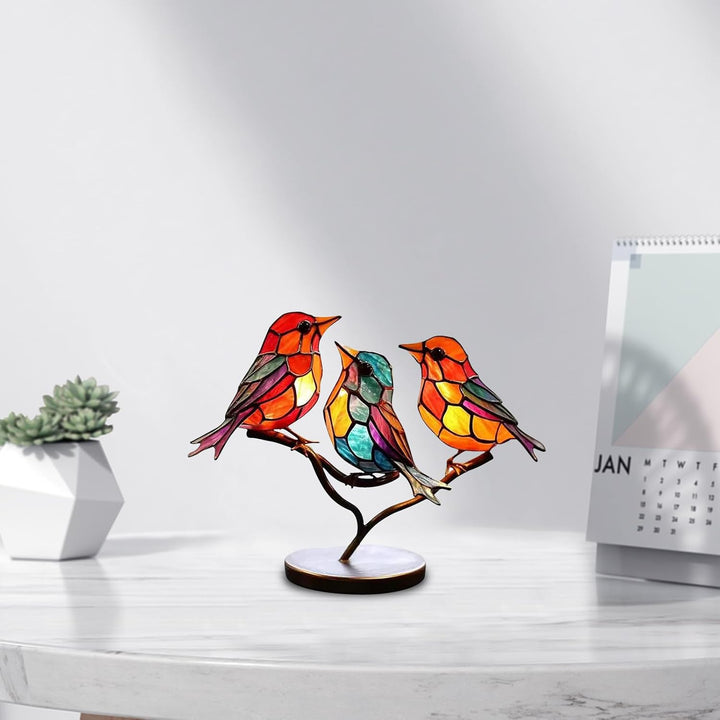 Gift idea: Modern bird sculpture, artistic coloured glass, elegant unique design for home decor.