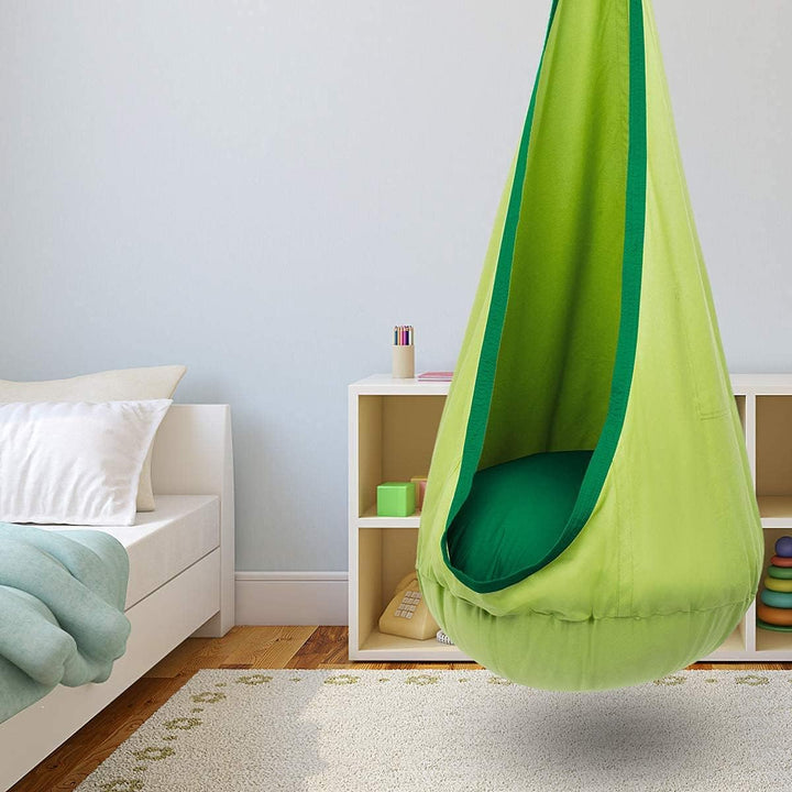 Playful children's swing, comfortable cotton canvas, ideal for indoor & outdoor relaxation.