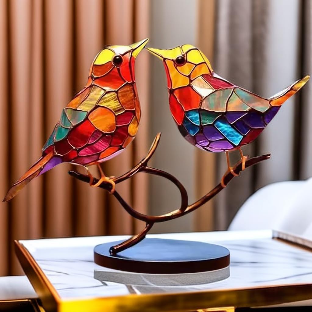 Decorative modern bird sculpture, artistic coloured glass, unique design for elegant home decor.