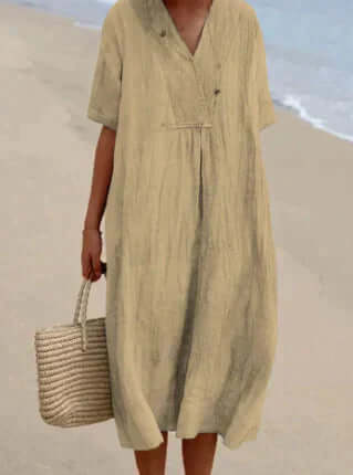 Women's Linen-Like Midi Dress