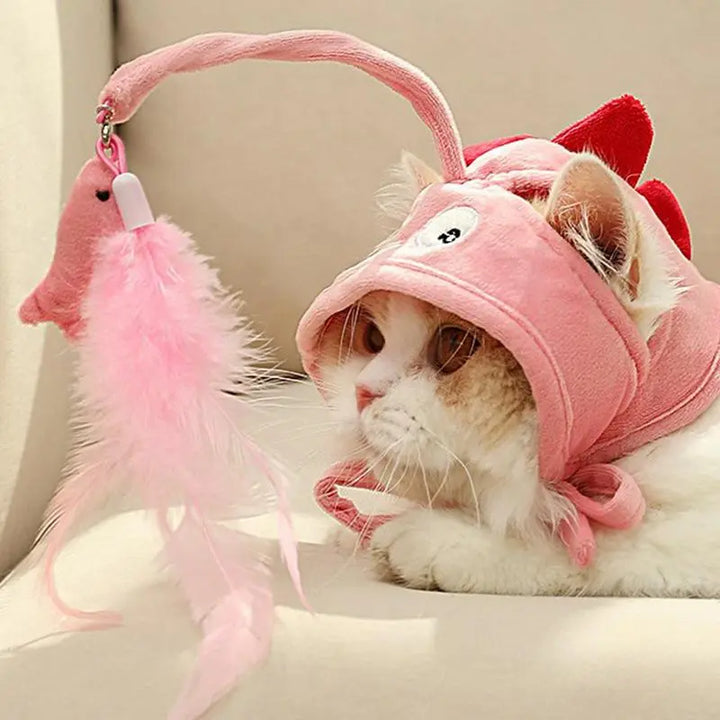 Hilarious funny cat hat and toy combo, a cute pet accessory for dress-up & play.