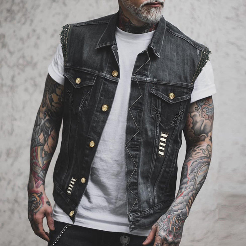 Men's stylish light blue sleeveless jacket, a versatile casual layering outerwear.