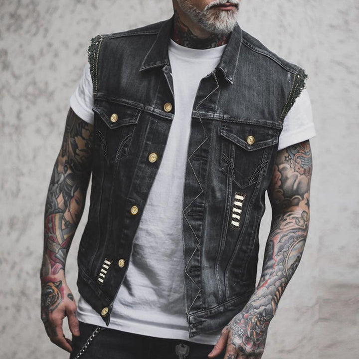 Men's stylish light blue sleeveless jacket, a versatile casual layering outerwear.