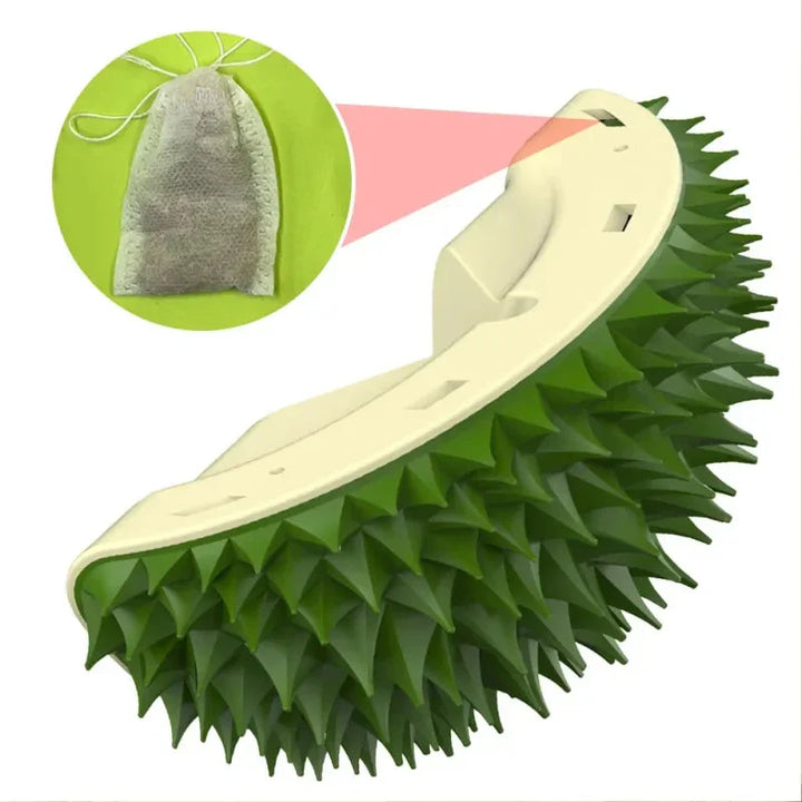 Comforting cat grooming brush with soft-tipped needles for a healthy, shiny, and tangle-free coat.