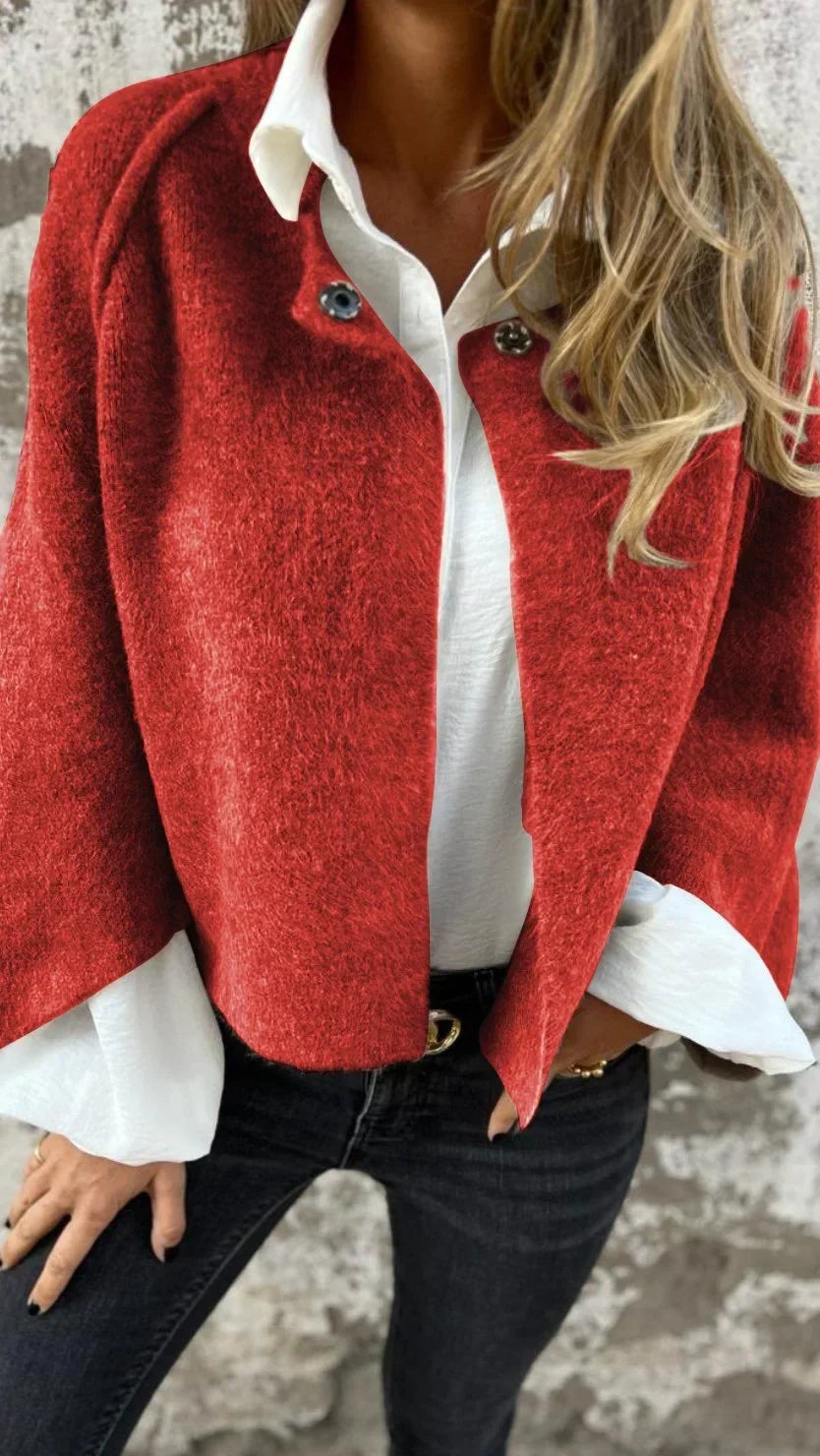 Classic women's spring jacket with long sleeves & tailored fit. Elegant outerwear, a versatile fashion piece.