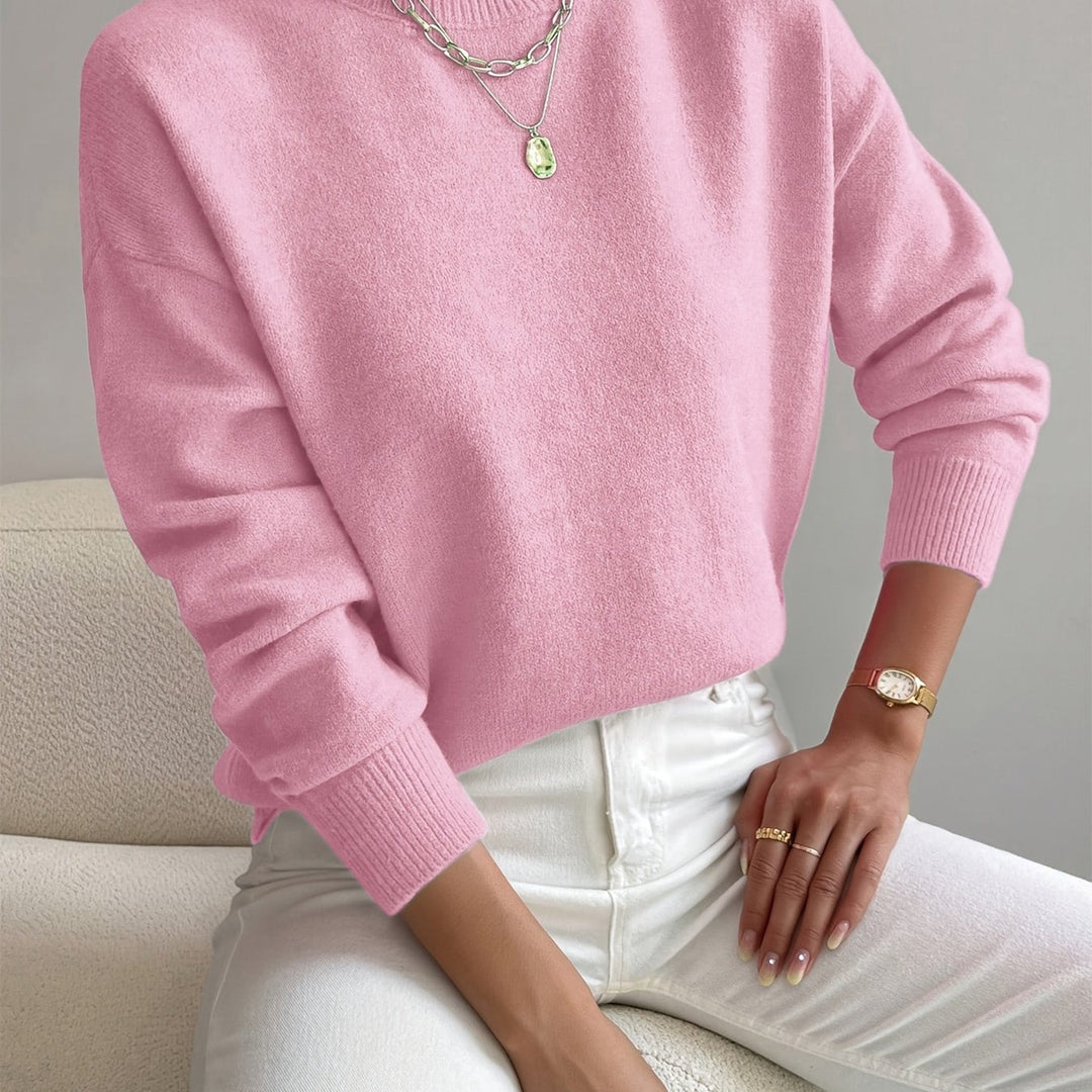 Casual chic knitted high neck long sleeve sweater, perfect for everyday.