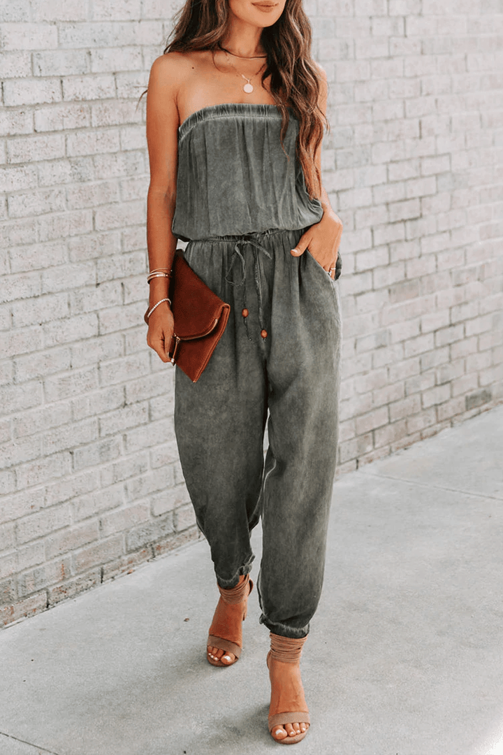 Women's Strapless Drawstring Jumpsuit
