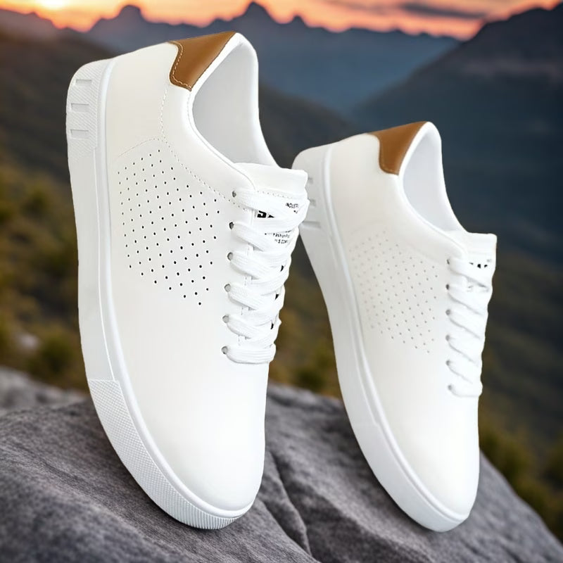 Stylish black low-top men's sneakers, offering a clean, comfortable, and versatile everyday footwear option.